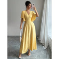 Women's Short Sleeve V-Neck Single Breasted Split Midi Dress