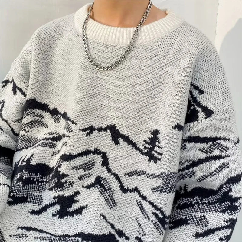 Men's Two-Tone Knit Crewneck Sweater