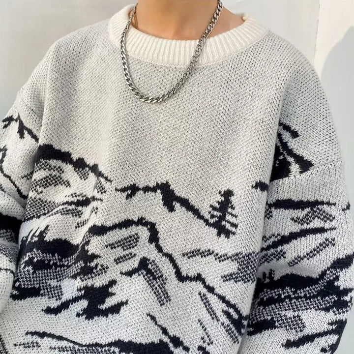Men's Two-Tone Knit Crewneck Sweater