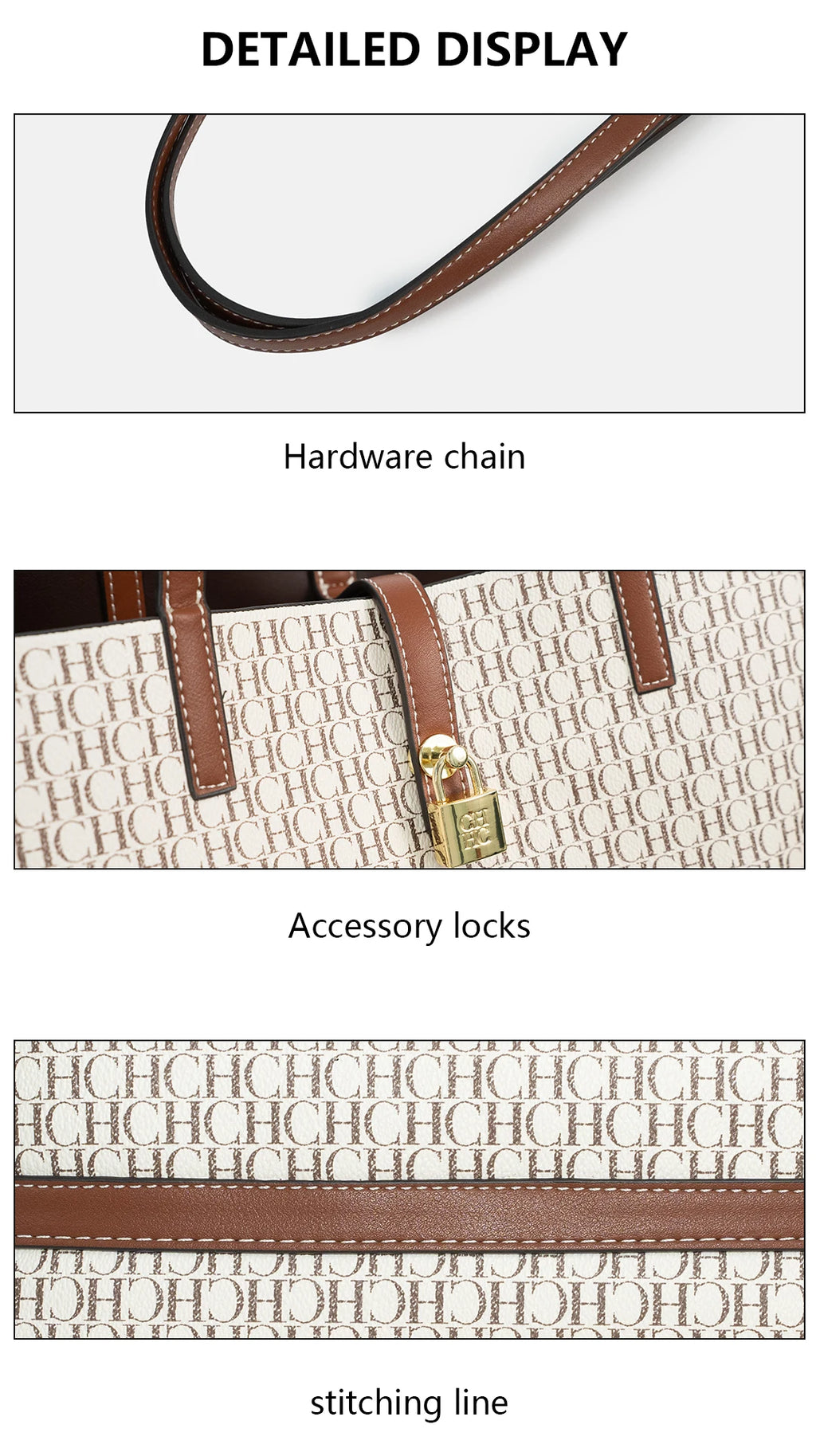 CH Women's Large Capacity Letter Print Shoulder Bag