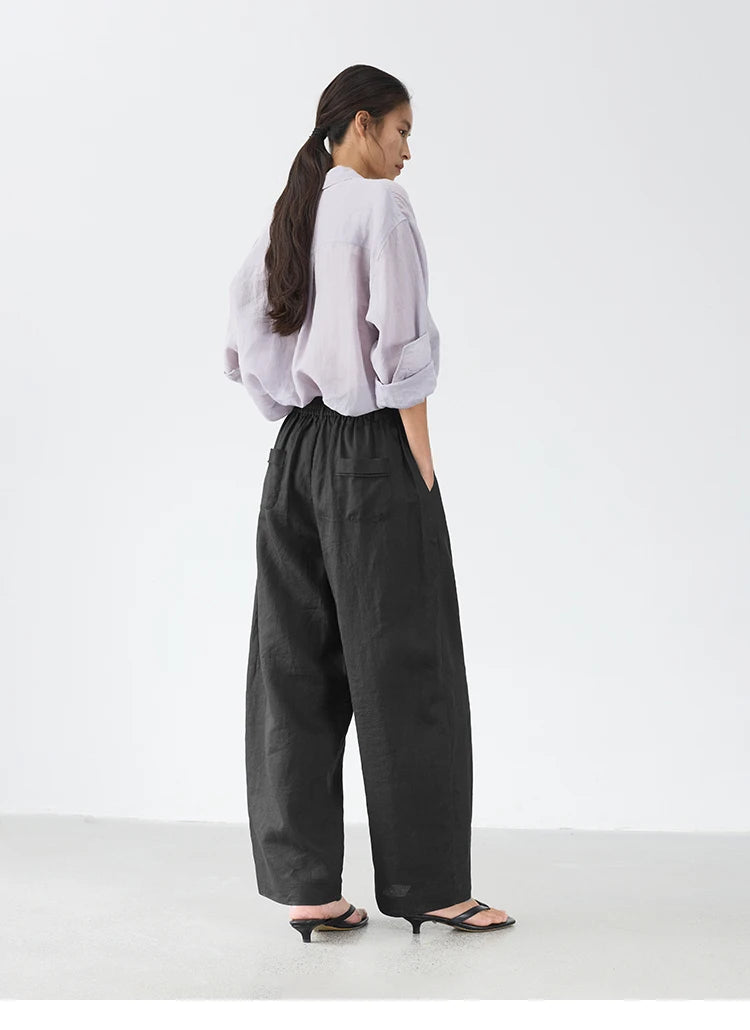 Women's Plus Size Loose Ramie Linen Elastic Waist Casual Pants
