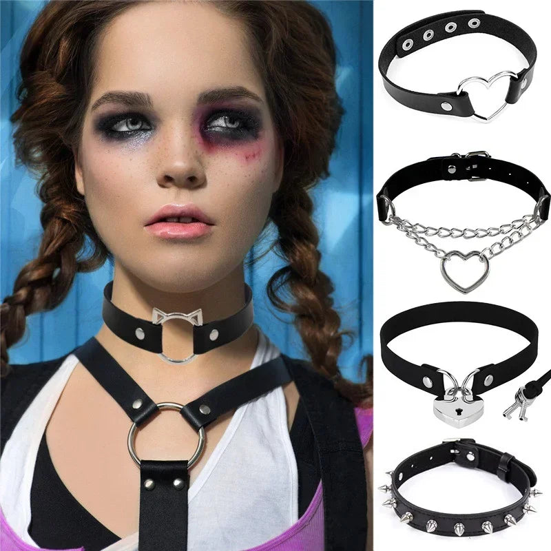 Gothic Heart-Lock Choker Necklace – Statement Accessory