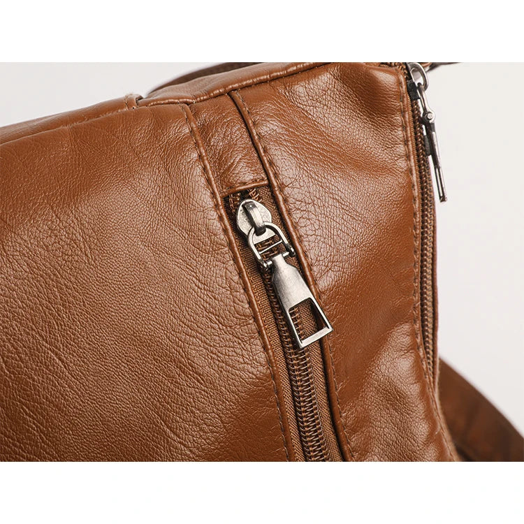 Retro Multi-Pocket Synthetic Leather Crossbody Bag with Adjustable Strap