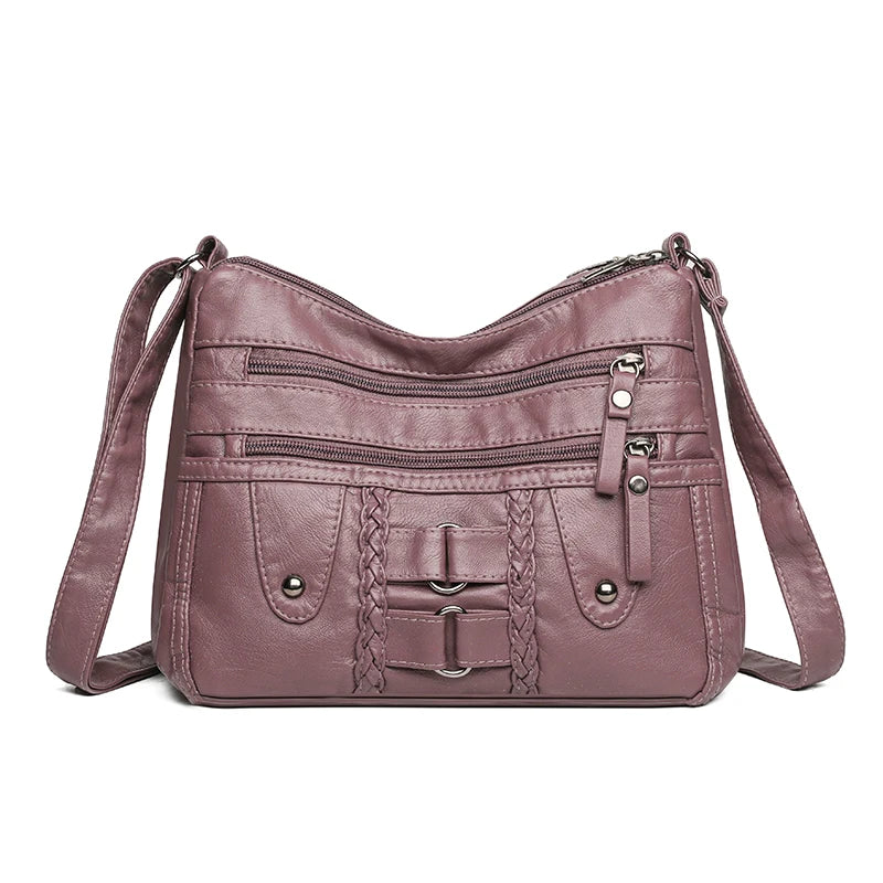 Retro Multi-Pocket Synthetic Leather Crossbody Bag with Adjustable Strap