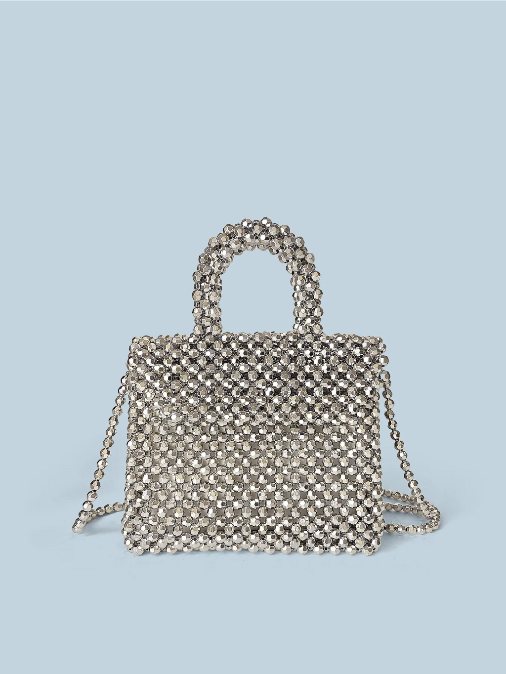 Handmade Silver Woven Bead Dinner Bag