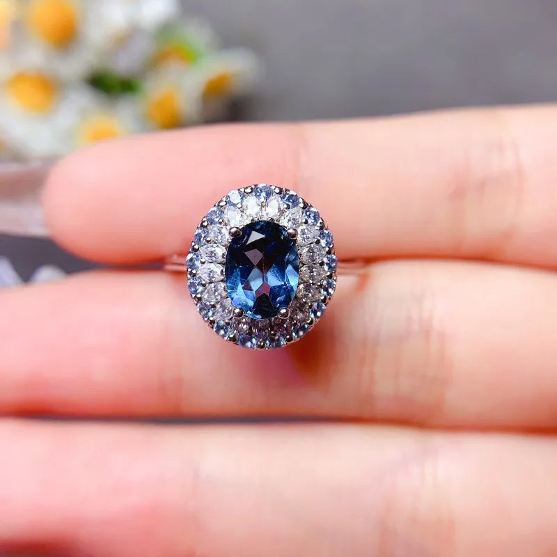 Women's Blue Topaz-Style Sterling Silver Ring