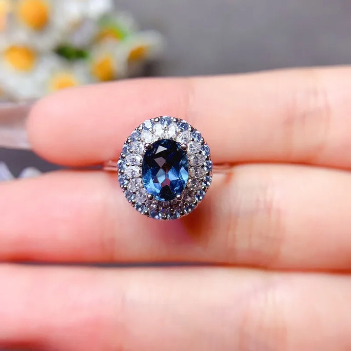 Women's Blue Topaz-Style Sterling Silver Ring
