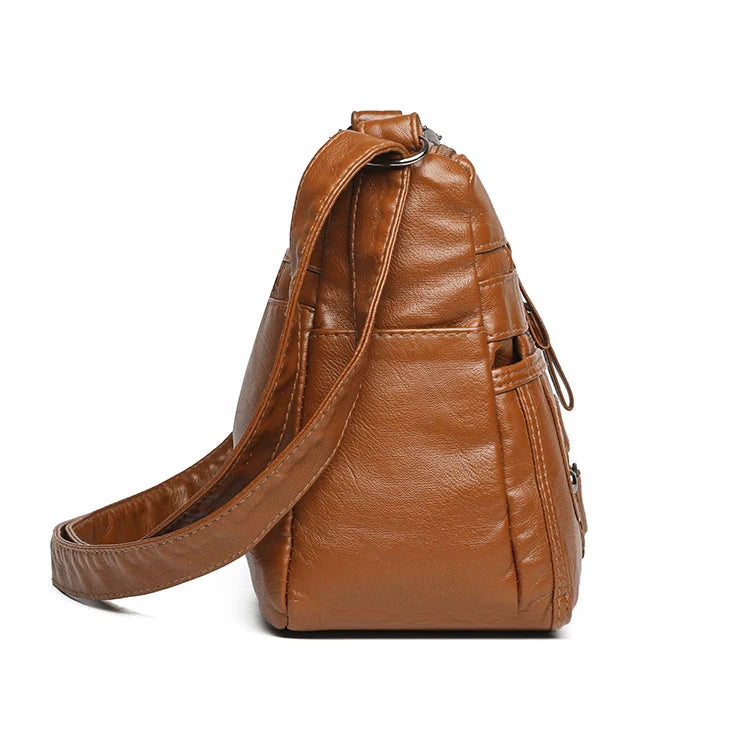 Retro Multi-Pocket Synthetic Leather Crossbody Bag with Adjustable Strap