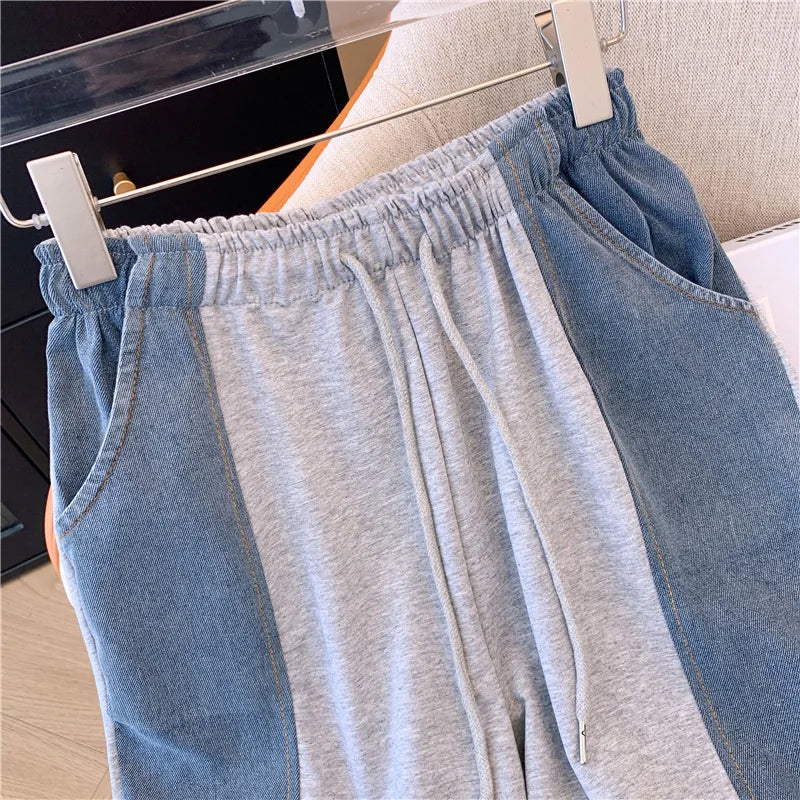Women's Two-Piece Set: Stitched Zipper T-Shirt and Jeans