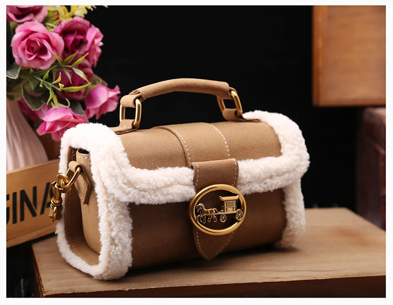 Designer Plush Small Square Crossbody Handbag