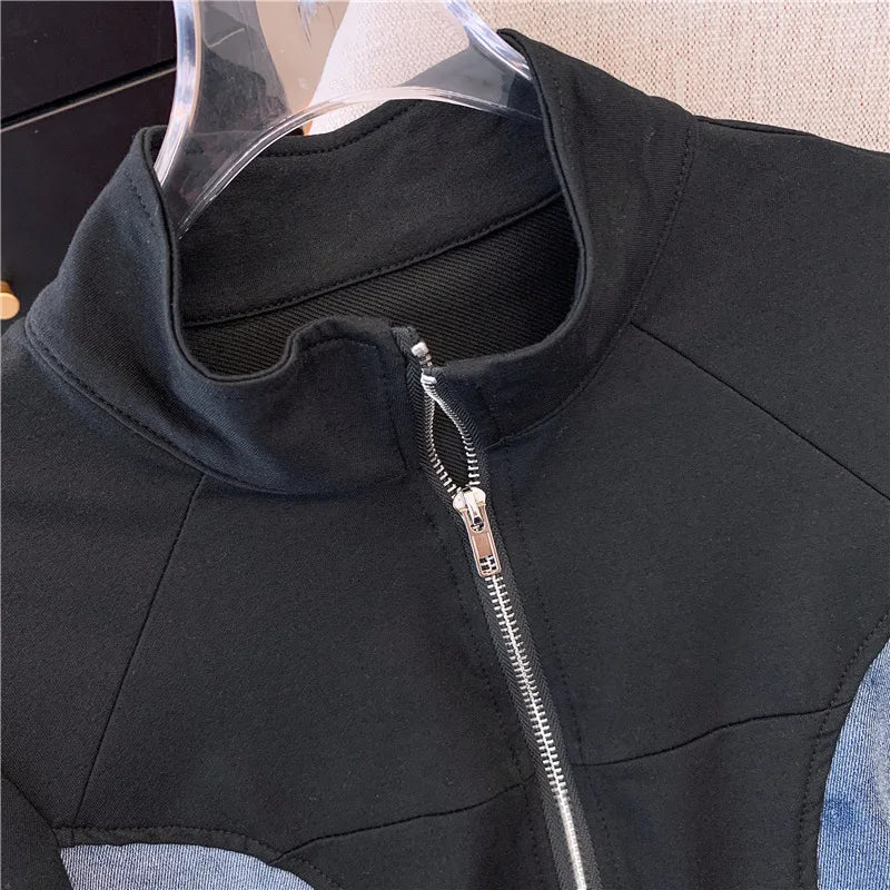 Women's Two-Piece Set: Stitched Zipper T-Shirt and Jeans