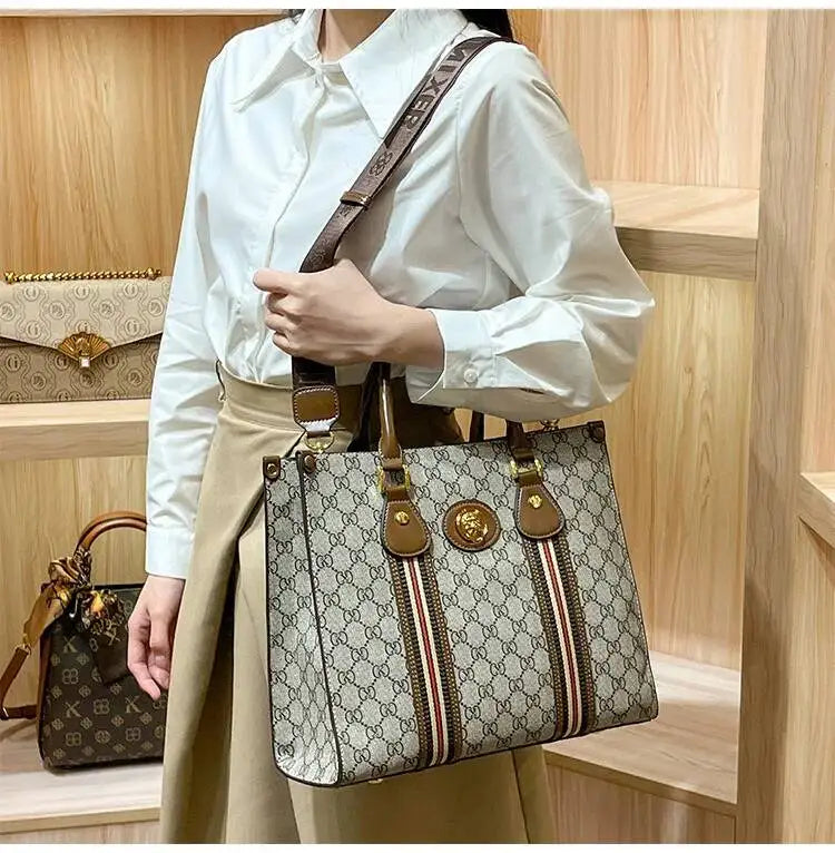 Women's Printed Microfiber Leather Large Tote and Crossbody Bag
