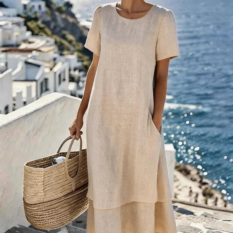 Women's Casual Loose Solid Color A-Line Midi Dress