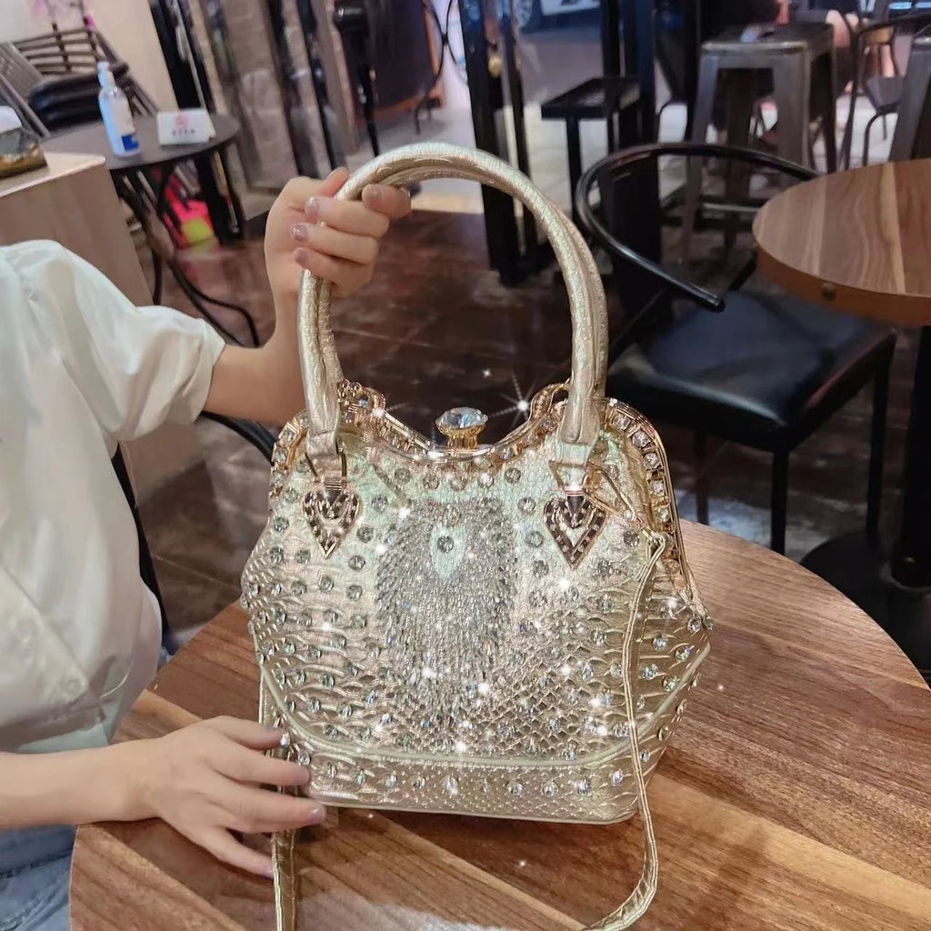 Luxury Diamond Leather Crossbody Bucket Bag