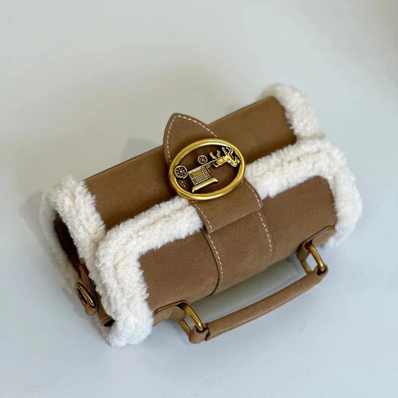 Designer Plush Small Square Crossbody Handbag