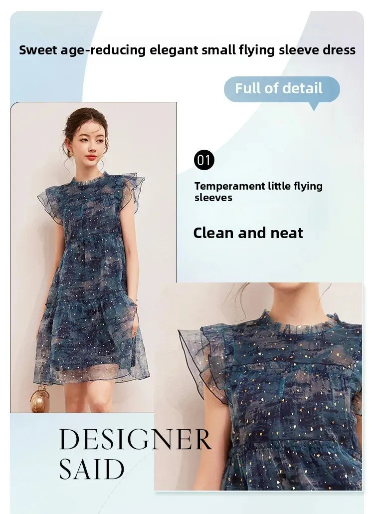 LOUIS YAO Women's Sparkling Mushroom Edge Dress with Flying Sleeves