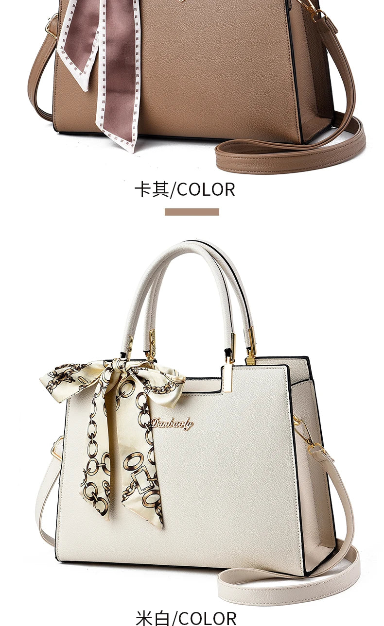 Women's Small Square Shoulder Bag with Silk Scarf Pendant