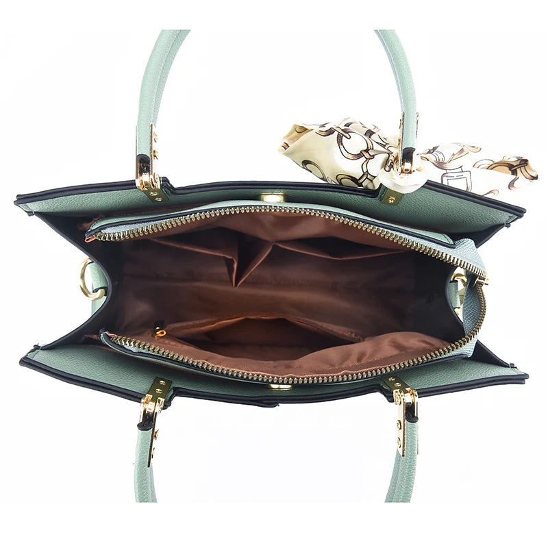 Women's Small Square Shoulder Bag with Silk Scarf Pendant