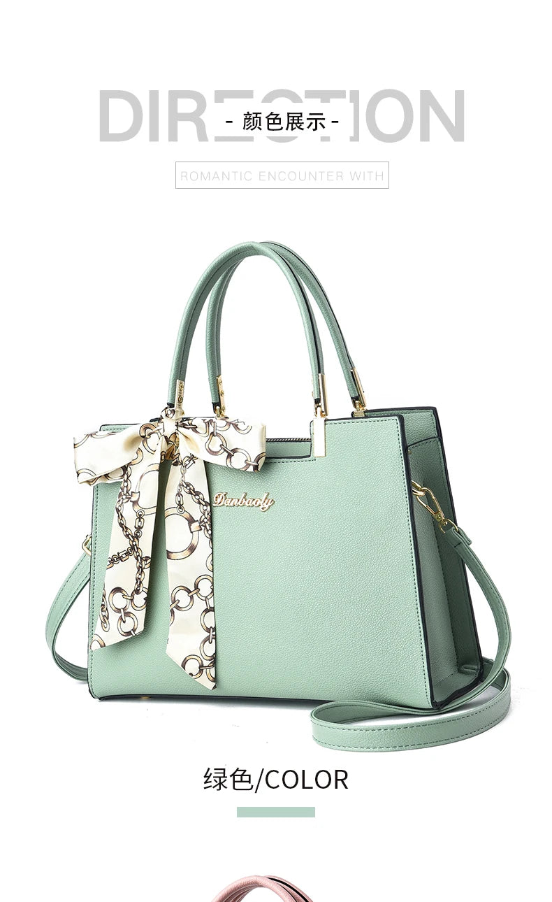 Women's Small Square Shoulder Bag with Silk Scarf Pendant