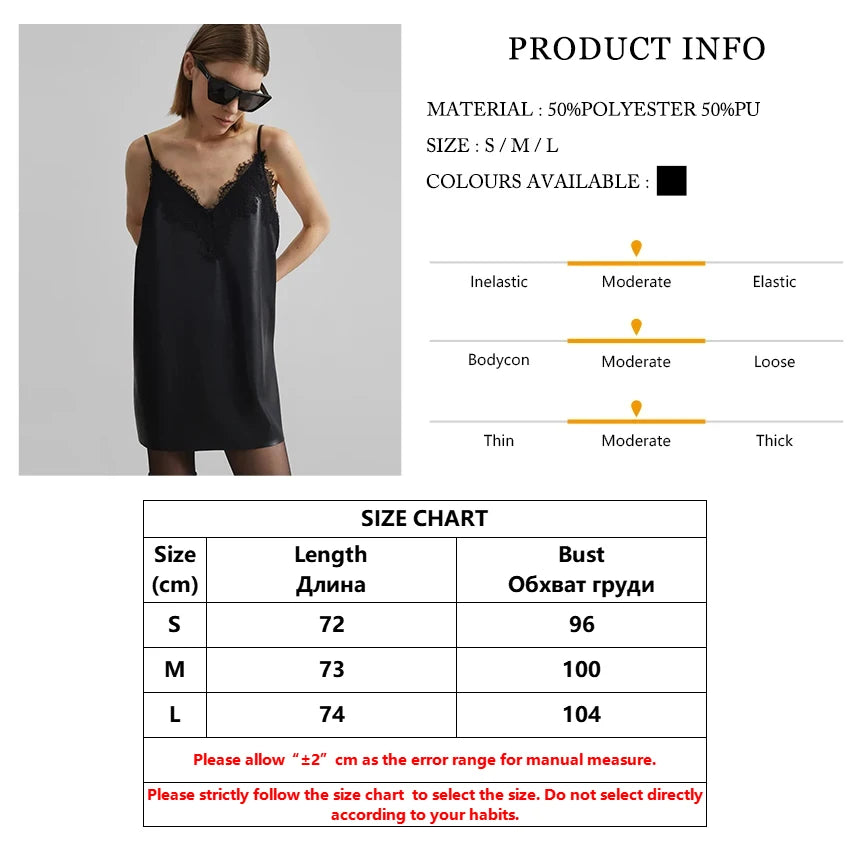 Clacive Black PU Leather Lace Spliced Mini Dress