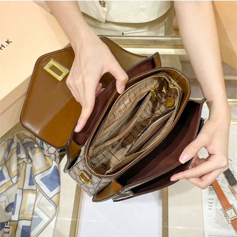 Color Blocked High-End Handbag and Crossbody Shoulder Bag
