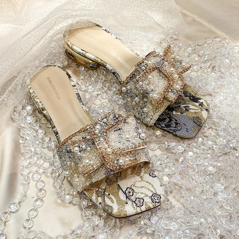 Women's Rhinestone Flat Sandals – Summer Slip-On