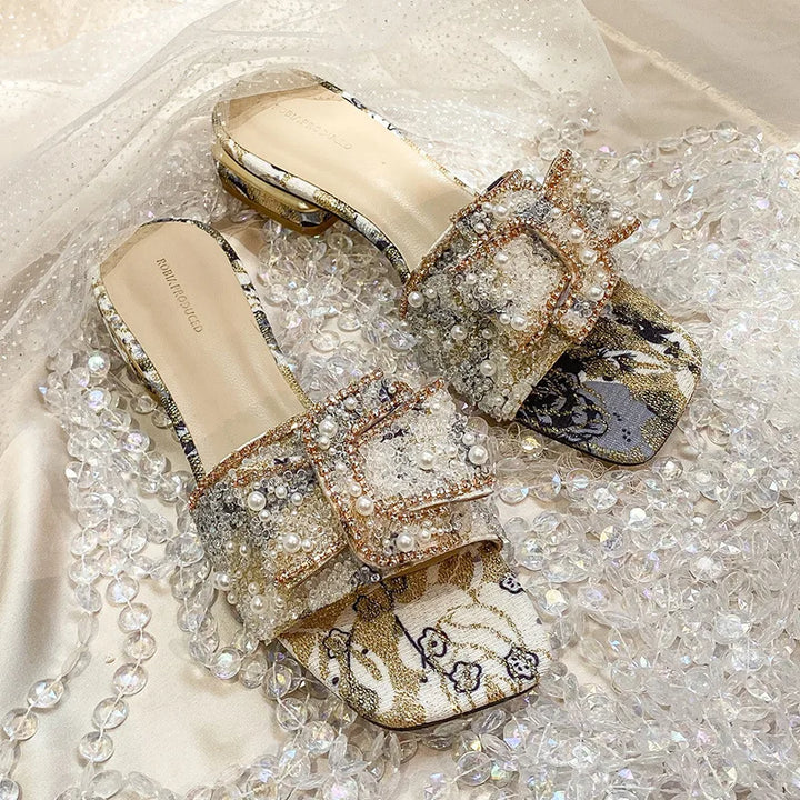 Women's Rhinestone Flat Sandals – Summer Slip-On