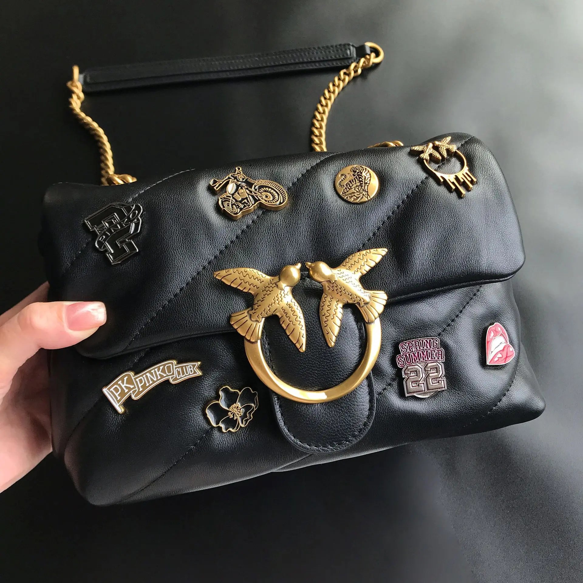 Genuine Leather Swallow Chain Crossbody Bag