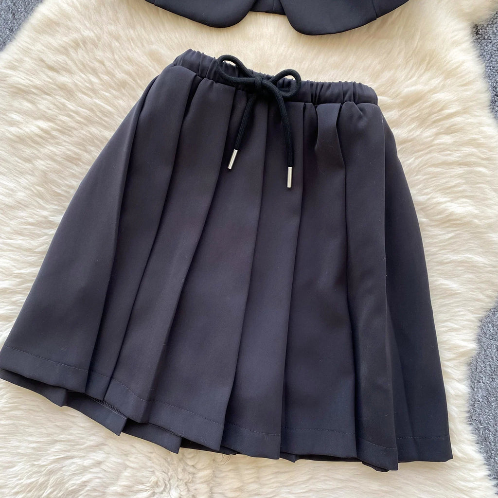 SINGREINY Women's Two-Piece Single Breasted Blouse and Pleated Mini Skirt Set