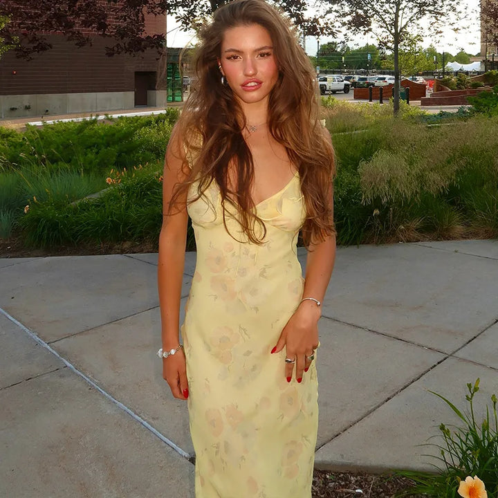 Women's Backless Ruffle Maxi Dress – Vacation Style