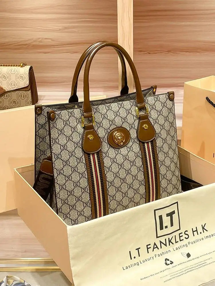 Women's Printed Microfiber Leather Large Tote and Crossbody Bag