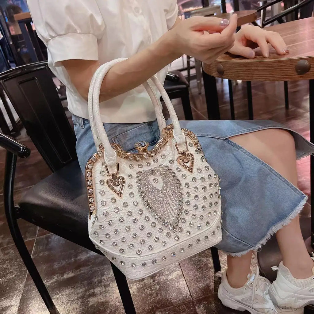 Luxury Diamond Leather Crossbody Bucket Bag