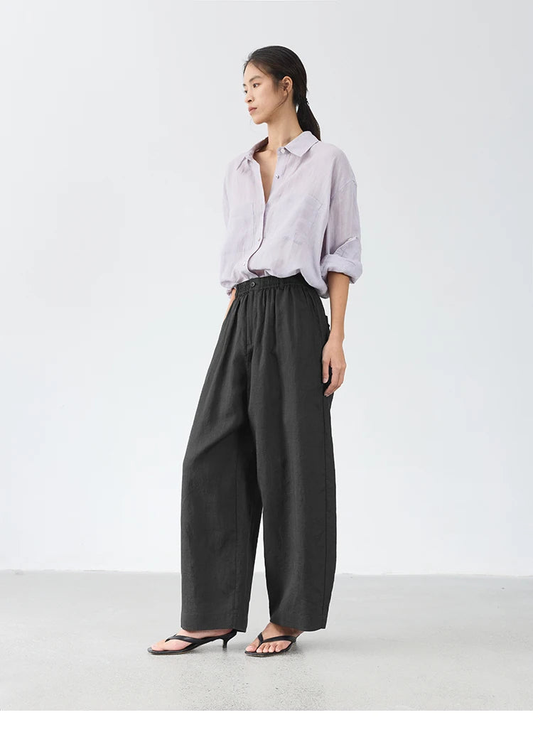 Women's Plus Size Loose Ramie Linen Elastic Waist Casual Pants
