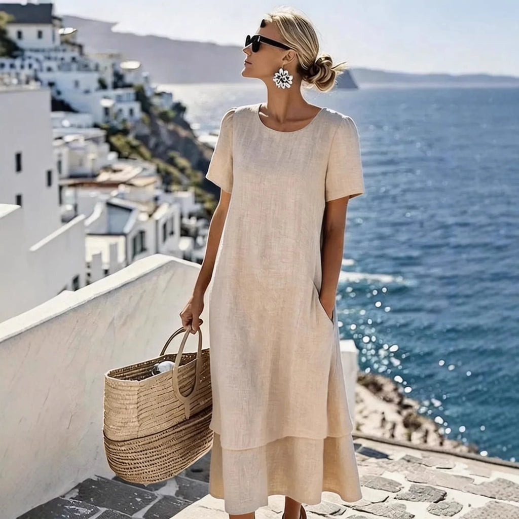 Women's Casual Loose Solid Color A-Line Midi Dress