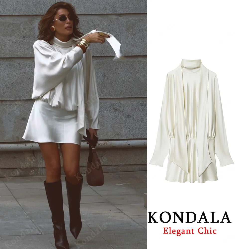 Women's Satin Scarf-Collar Party Dress