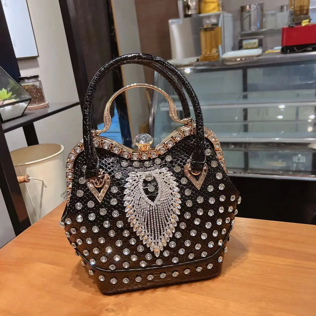 Luxury Diamond Leather Crossbody Bucket Bag