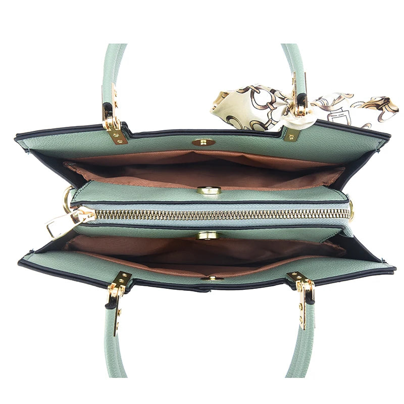 Women's Small Square Shoulder Bag with Silk Scarf Pendant