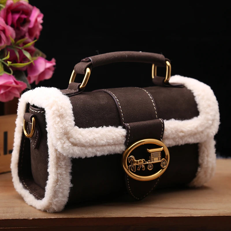 Designer Plush Small Square Crossbody Handbag