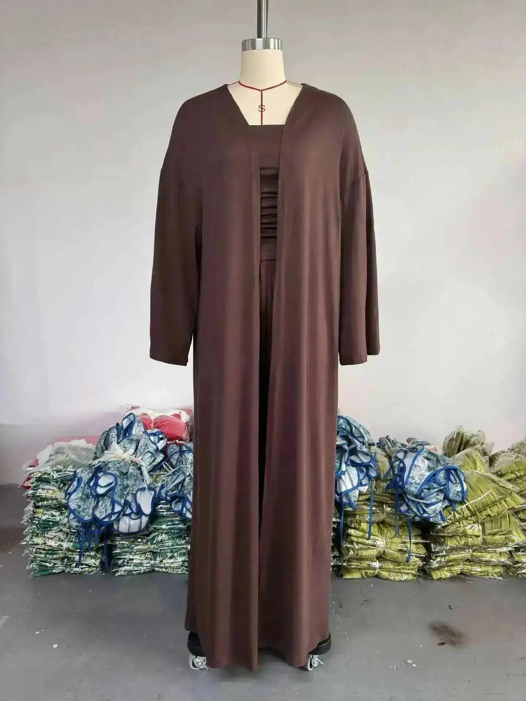 LGRQ Women's 3-Piece Set: Strapless Vest, Long Cardigan and Wide-Leg Pants