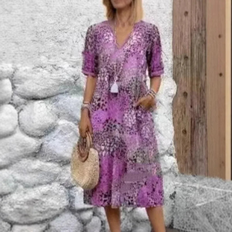 Women's Casual Printed A-Line Midi Dress