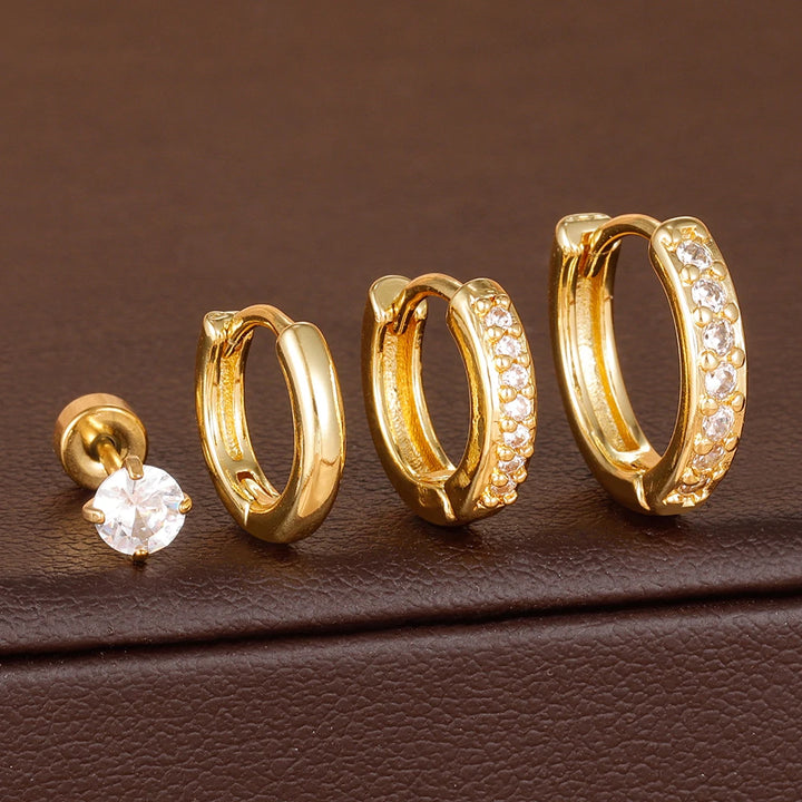 14K Gold-Plated Geometric Hoop Earrings Set