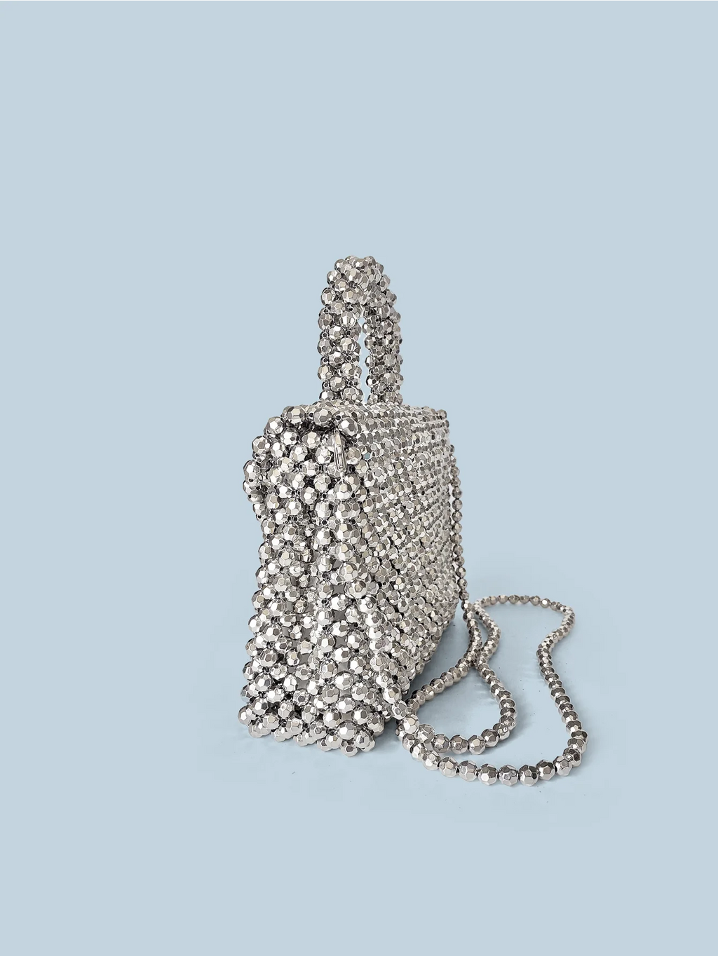 Handmade Silver Woven Bead Dinner Bag