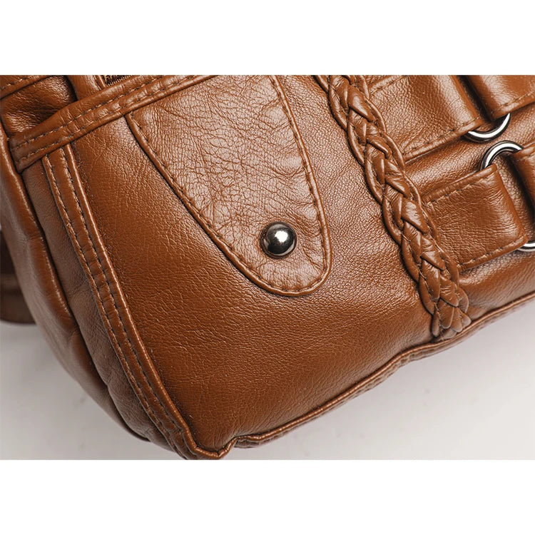 Retro Multi-Pocket Synthetic Leather Crossbody Bag with Adjustable Strap