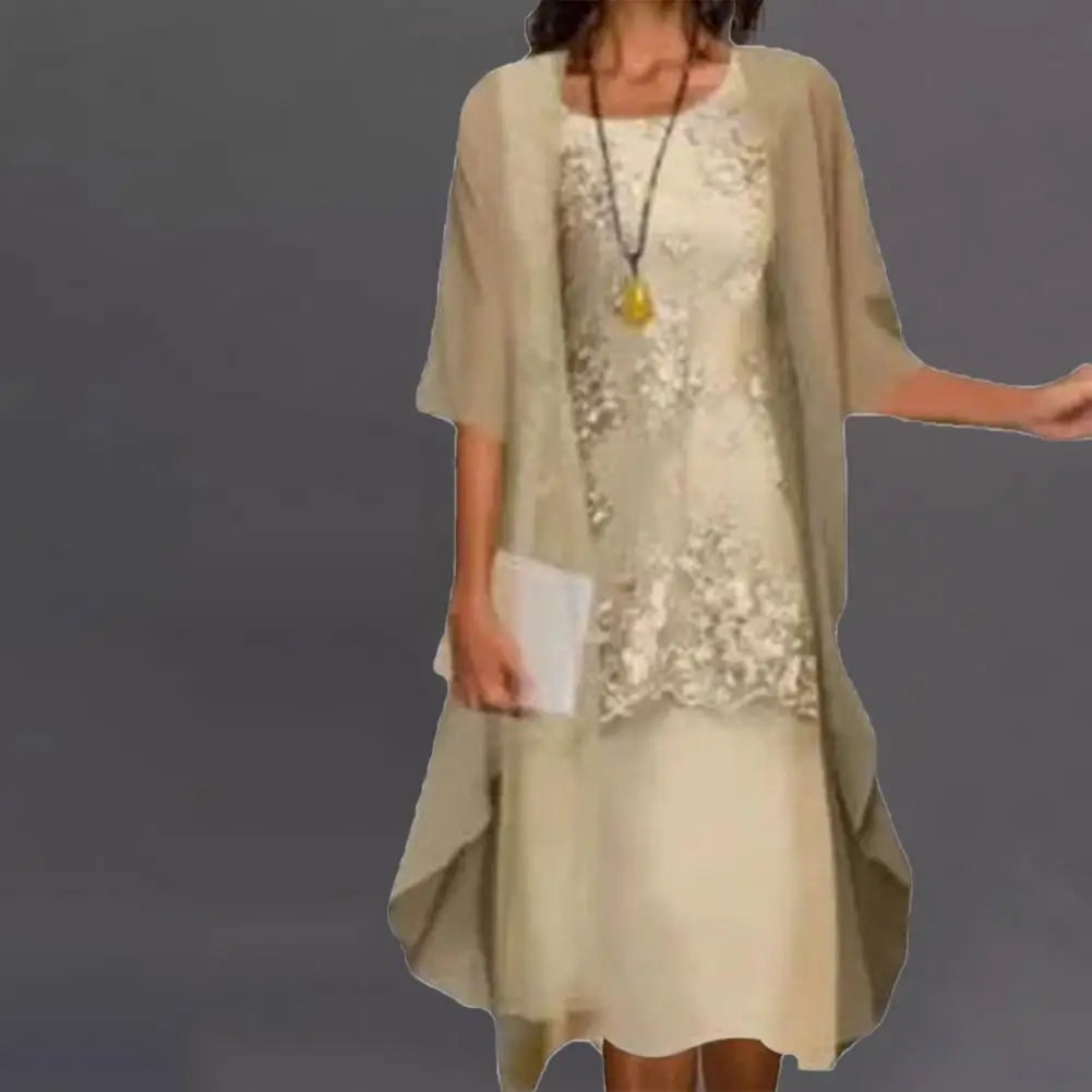 2pcs/Set Spring Summer Dress Women Formal Loose Cardigan Floral Print Large Hem Elegant Chiffon Dress Set Party