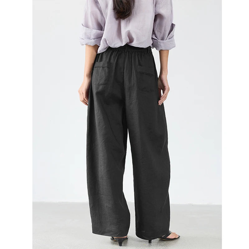 Women's Plus Size Loose Ramie Linen Elastic Waist Casual Pants