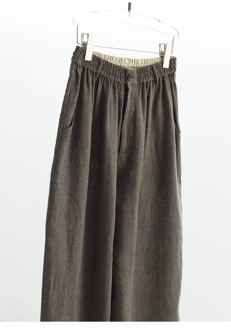 Women's Plus Size Loose Ramie Linen Elastic Waist Casual Pants