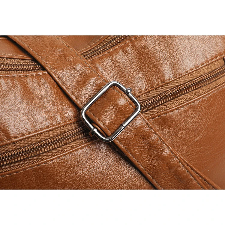 Retro Multi-Pocket Synthetic Leather Crossbody Bag with Adjustable Strap