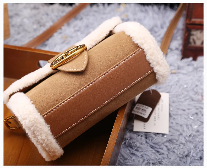 Designer Plush Small Square Crossbody Handbag