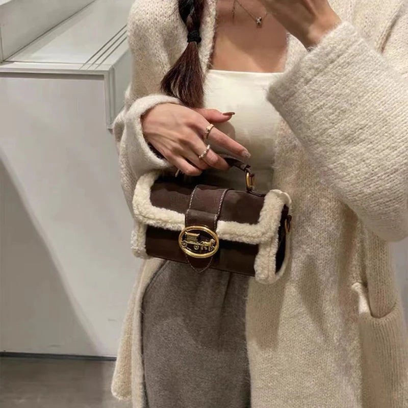 Designer Plush Small Square Crossbody Handbag