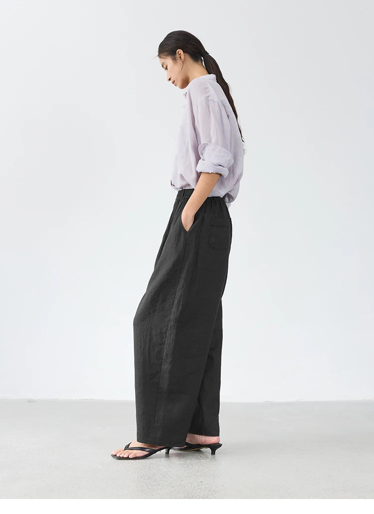 Women's Plus Size Loose Ramie Linen Elastic Waist Casual Pants